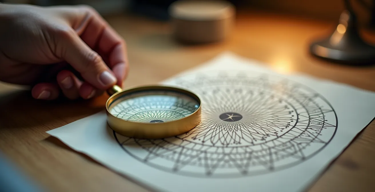 Main tenant une loupe examinant des graphiques et indicateurs de performance